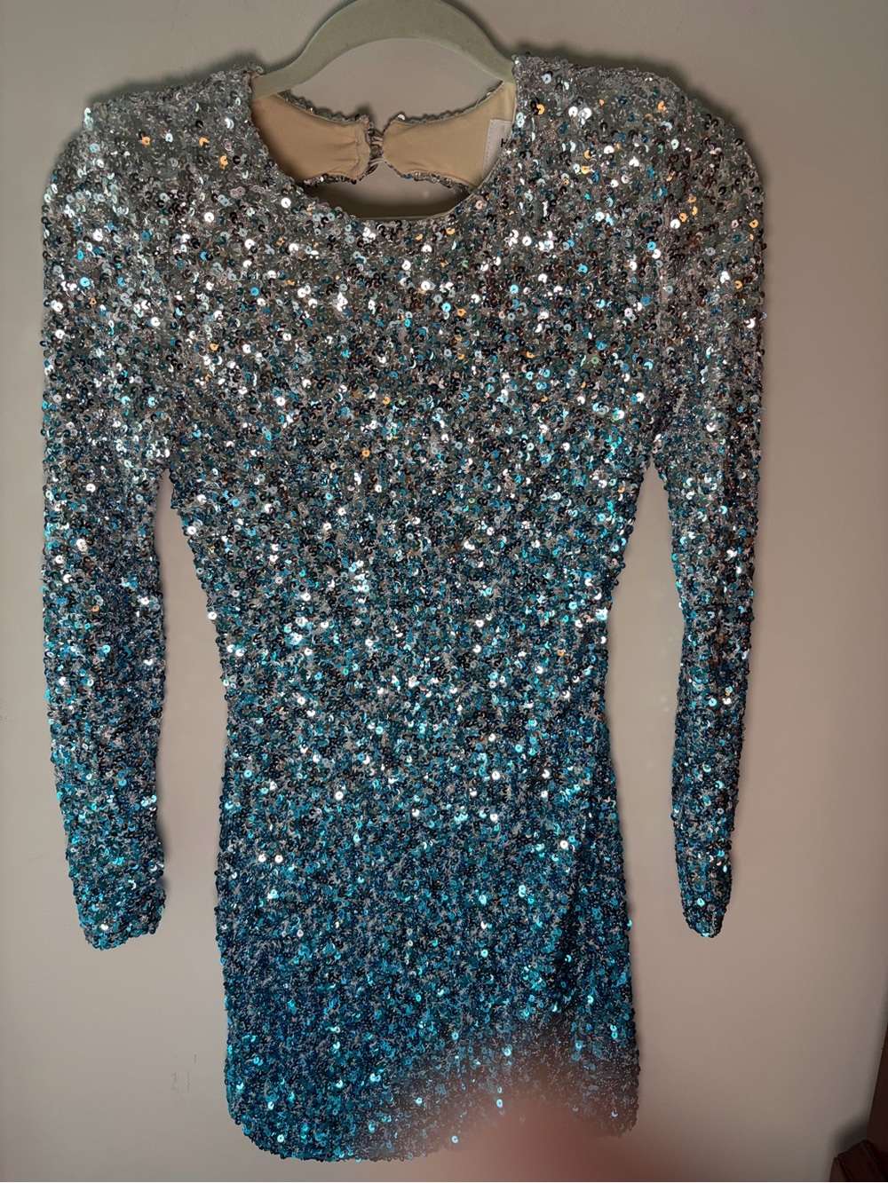 Hello Molly Silver  to Blue Ombre Sequin Long Sleeve Mini dress in size S(US 4)